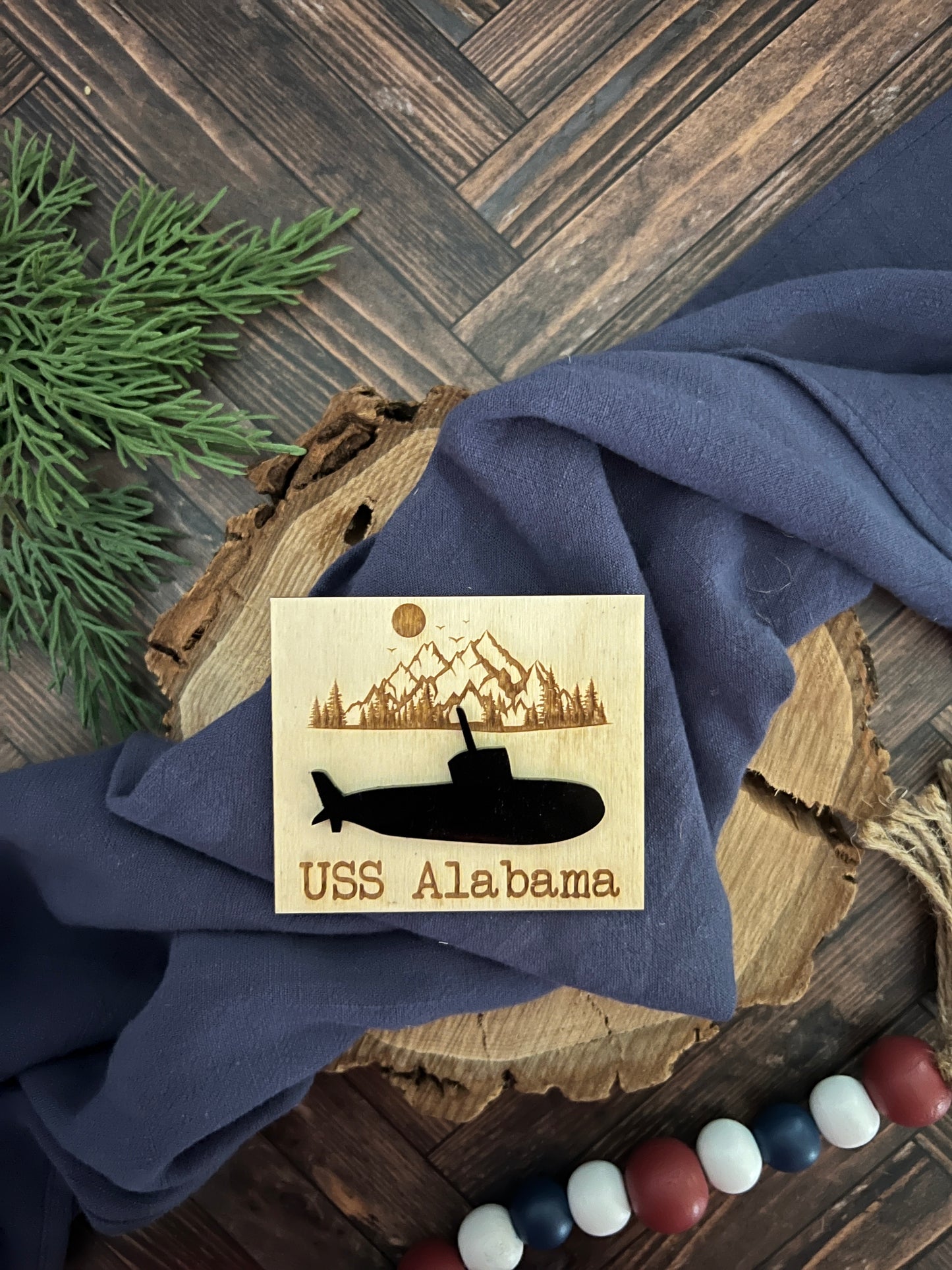 Submarine Wood Christmas Ornament