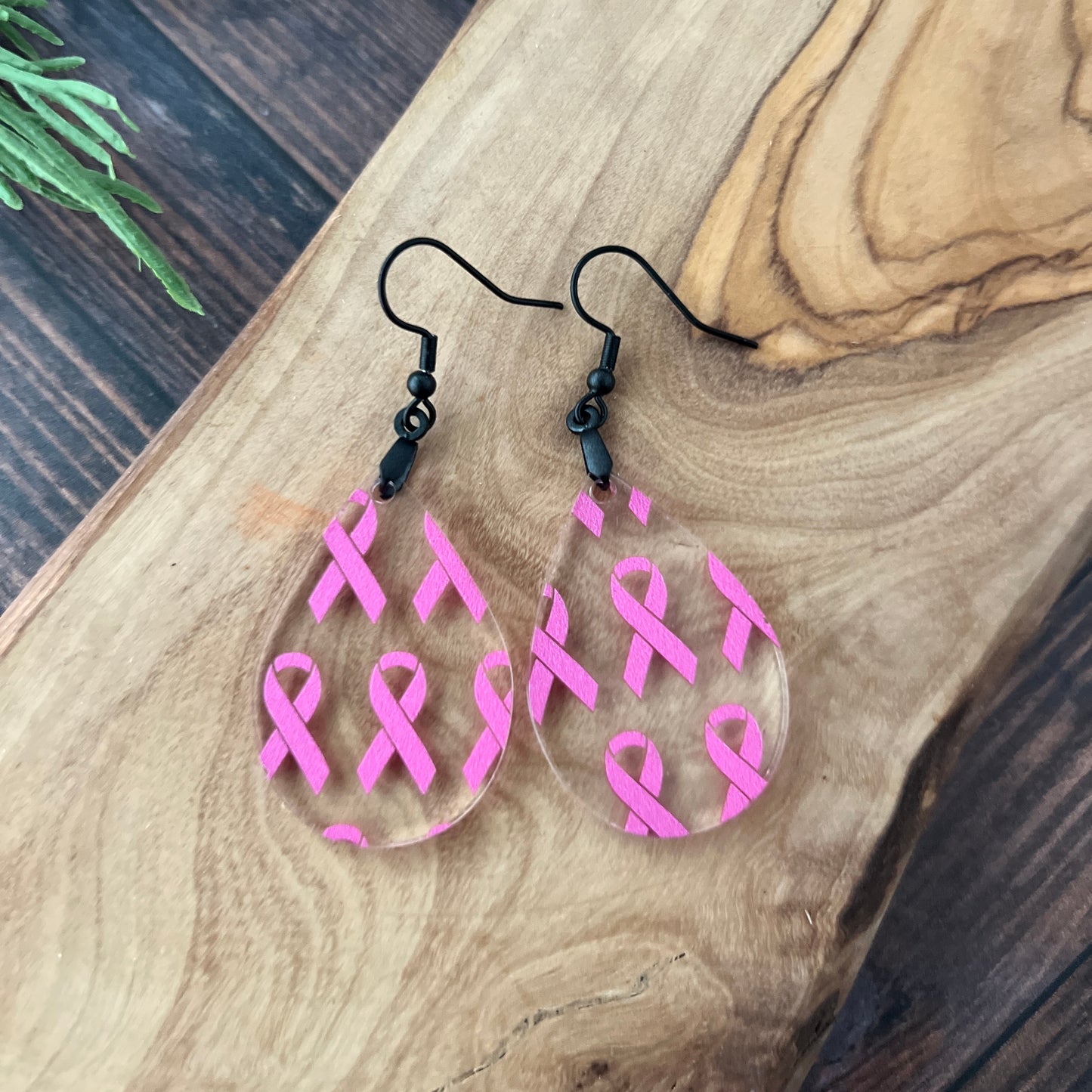 Breast Cancer Awareness Pink Ribbon Earrings