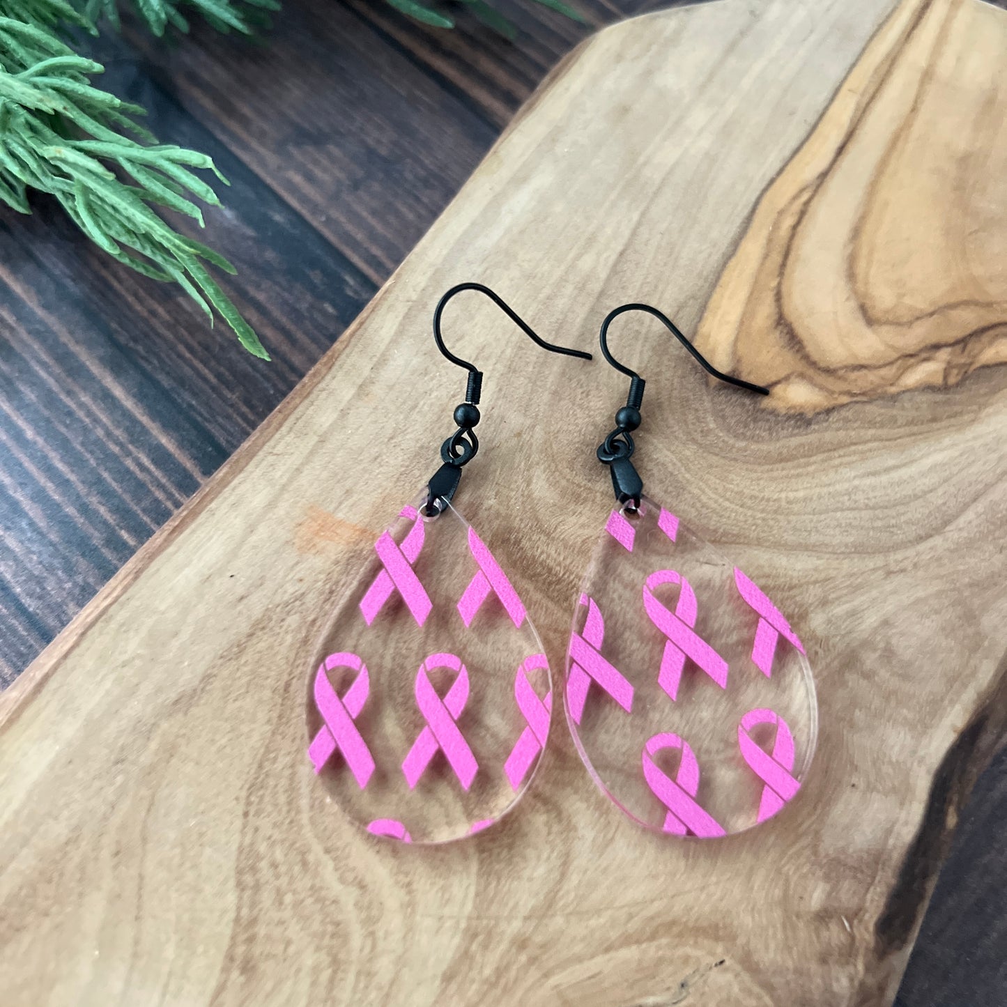 Breast Cancer Awareness Pink Ribbon Earrings