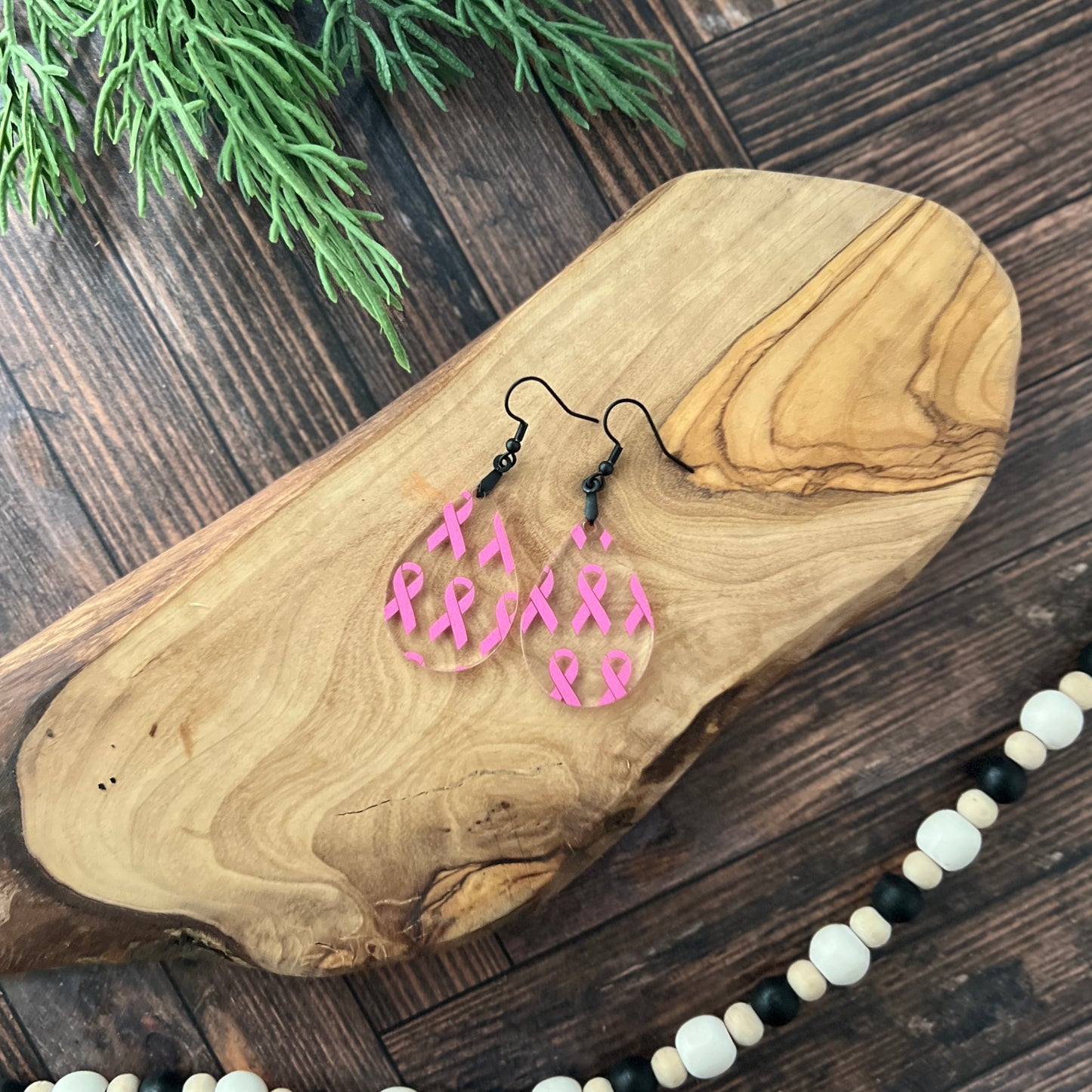 Breast Cancer Awareness Pink Ribbon Earrings