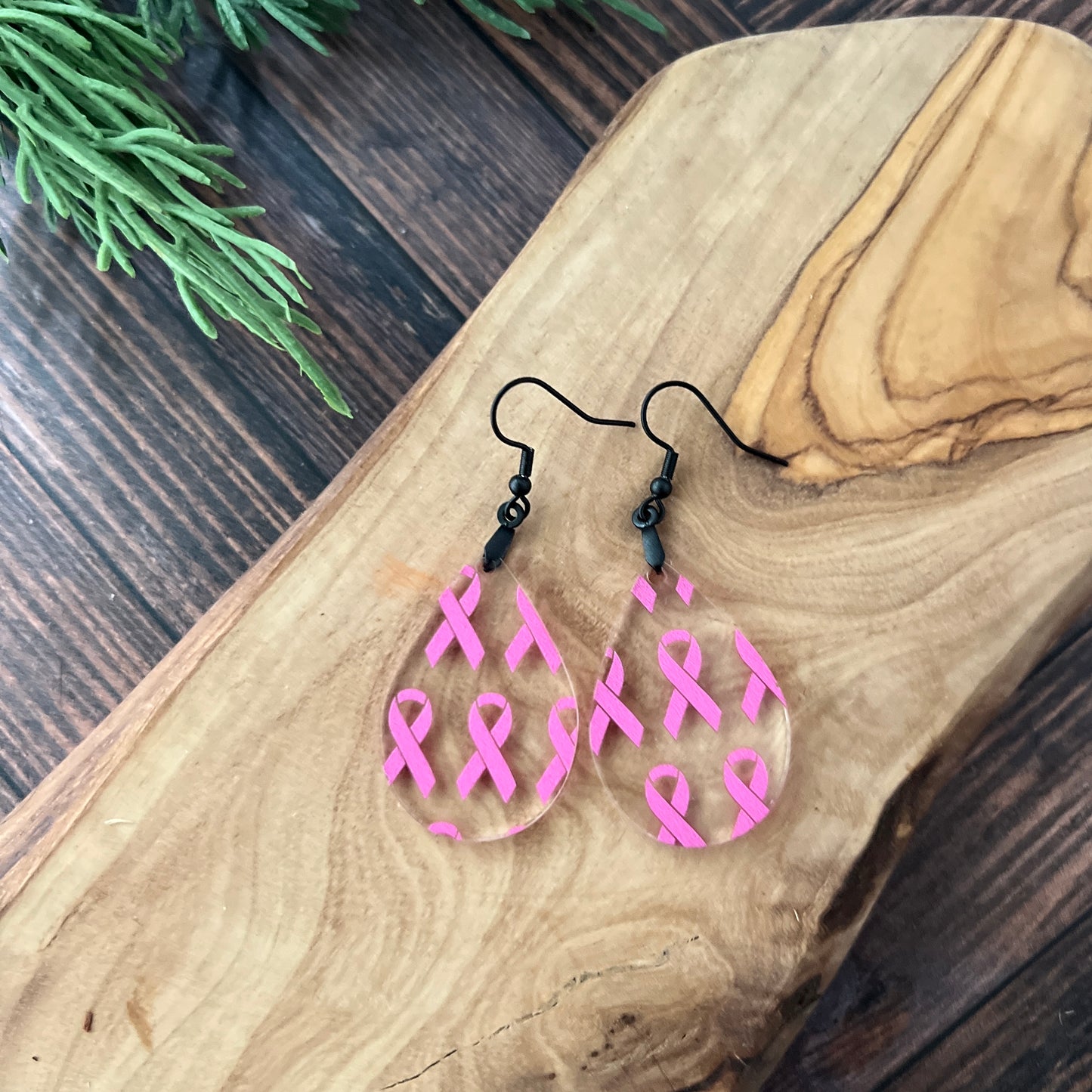 Breast Cancer Awareness Pink Ribbon Earrings