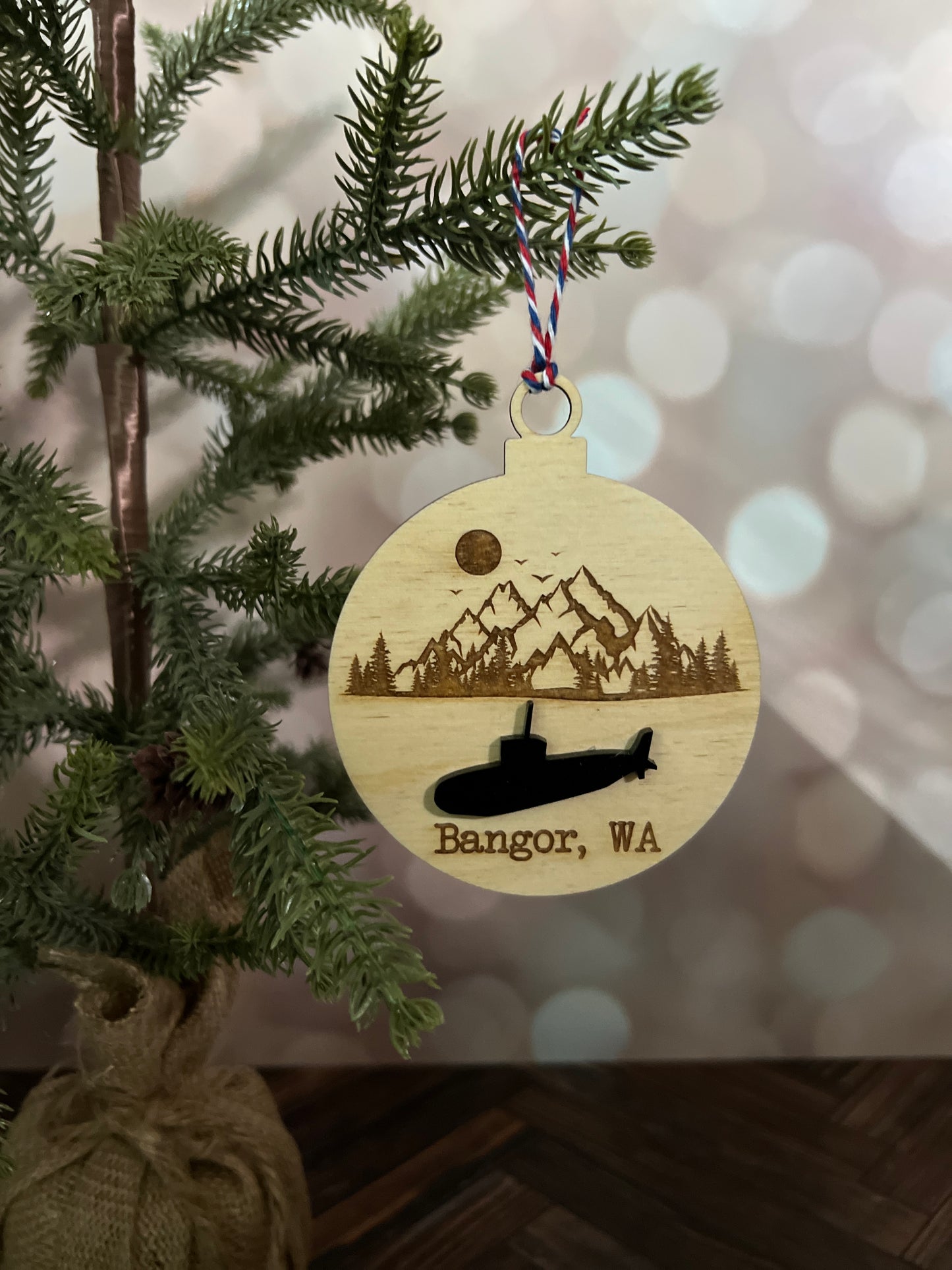 Submarine Wood Christmas Ornament