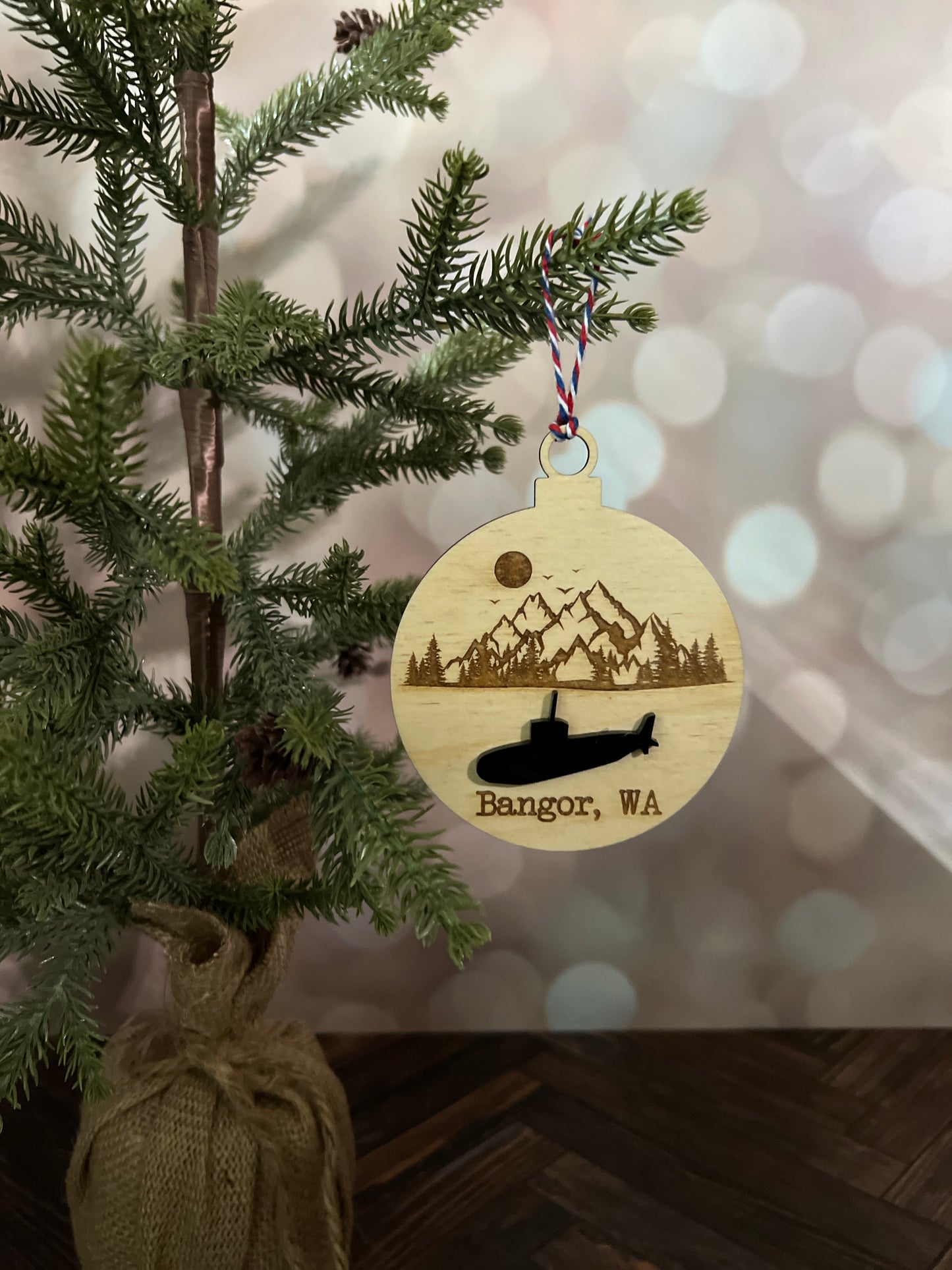 Submarine Wood Christmas Ornament