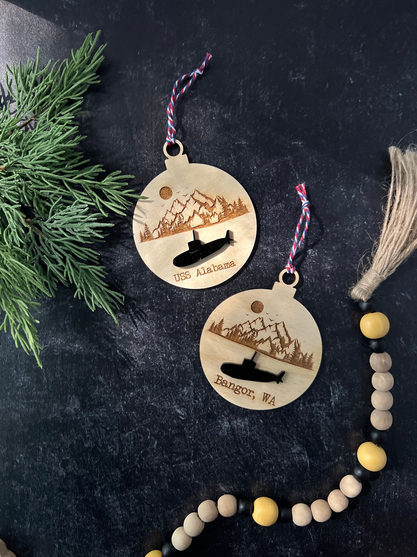 Submarine Wood Christmas Ornament