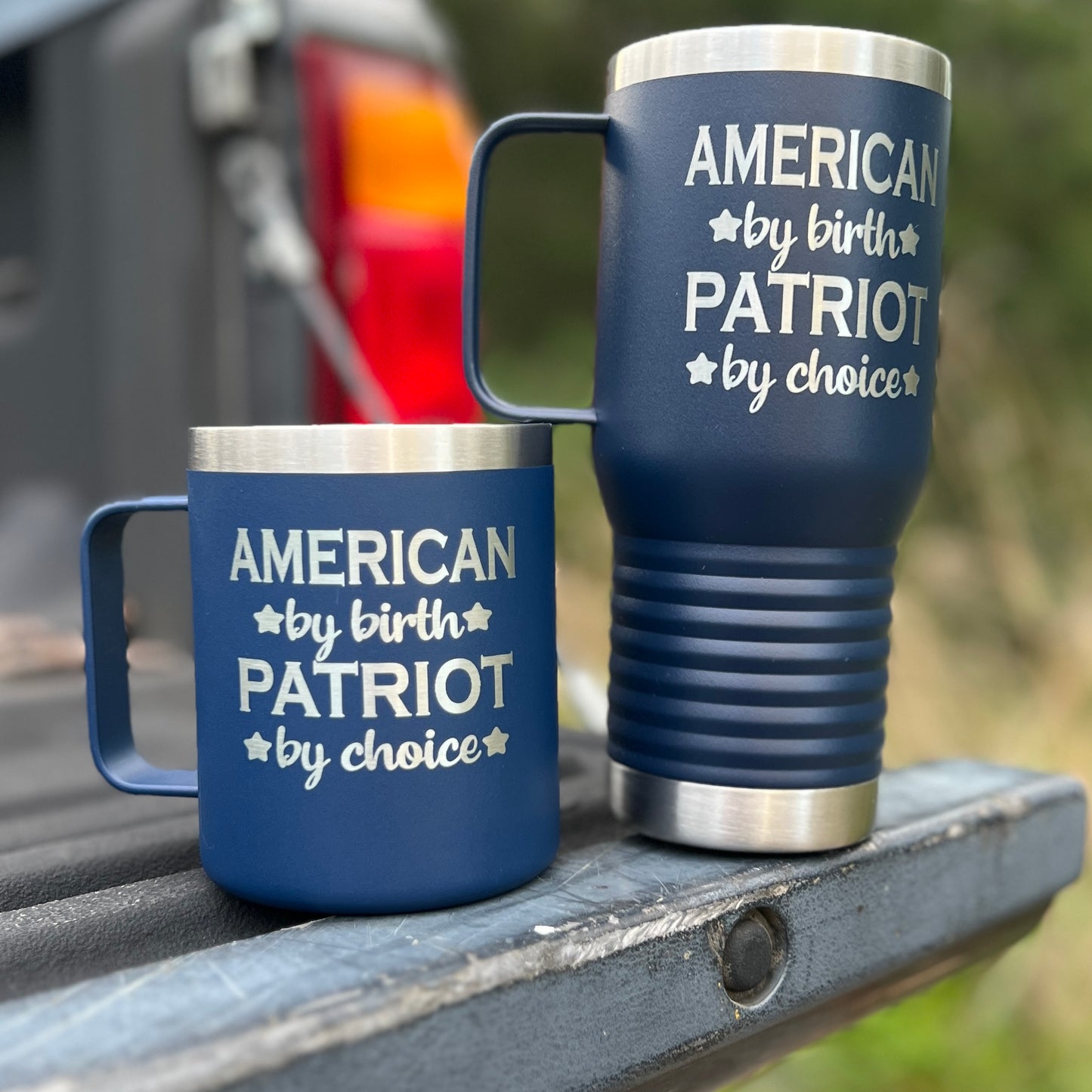 American by Birth Patriot by Choice 20 oz Handled Travel Coffee Mug