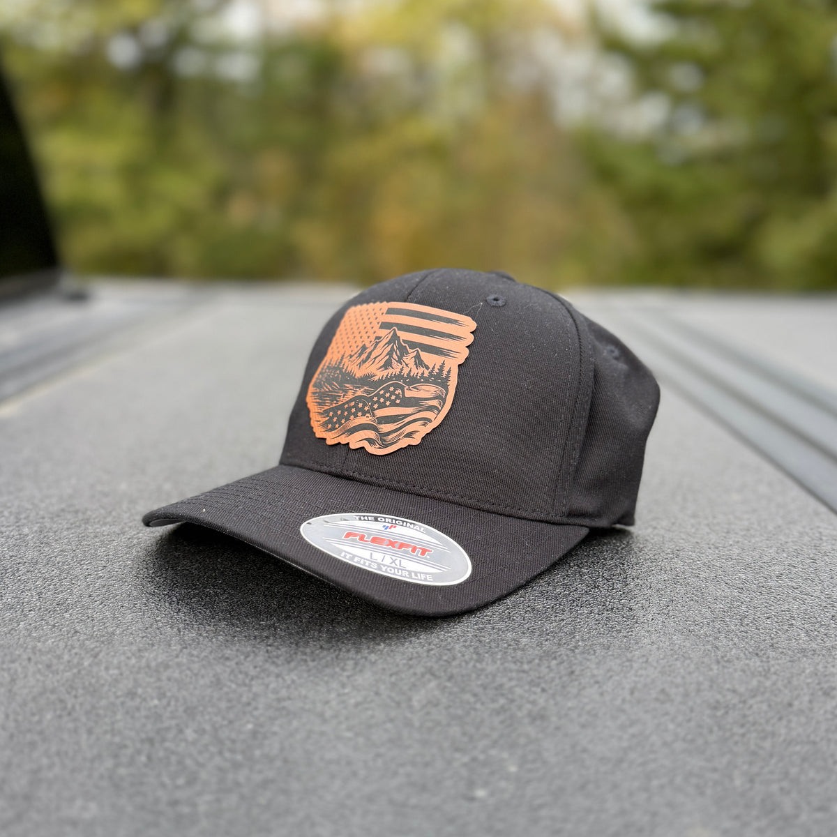 Patriotic Mountain Freedom Yupoong L/XL Black Flex Fit