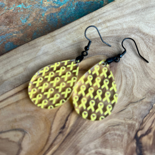 Yellow Ribbon Awareness Acrylic Earrings