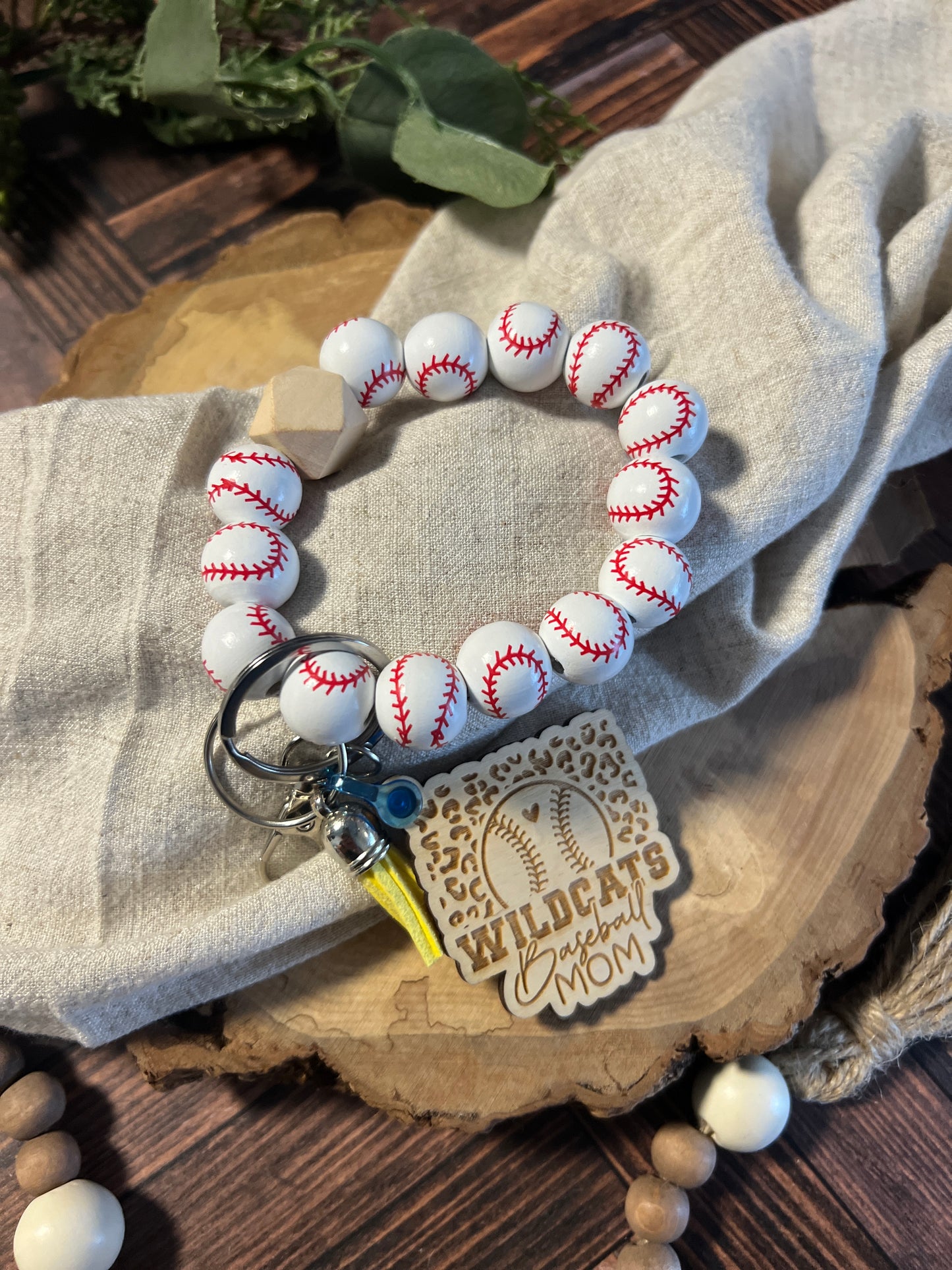 Wildcat Baseball Mom Beaded Keychain