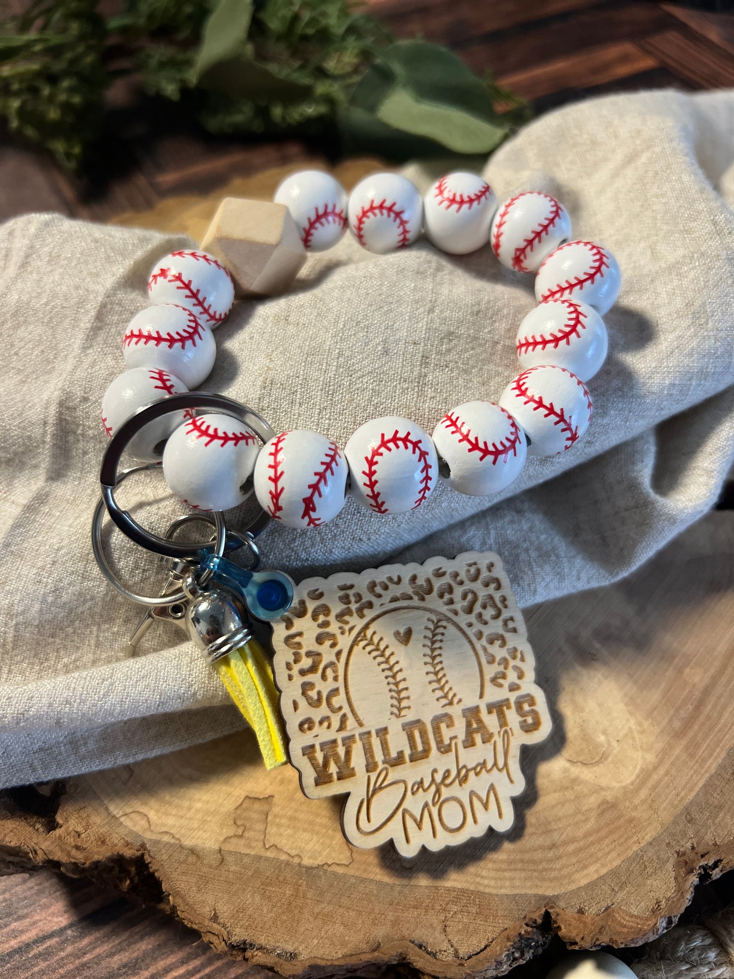 Wildcat Baseball Mom Beaded Keychain