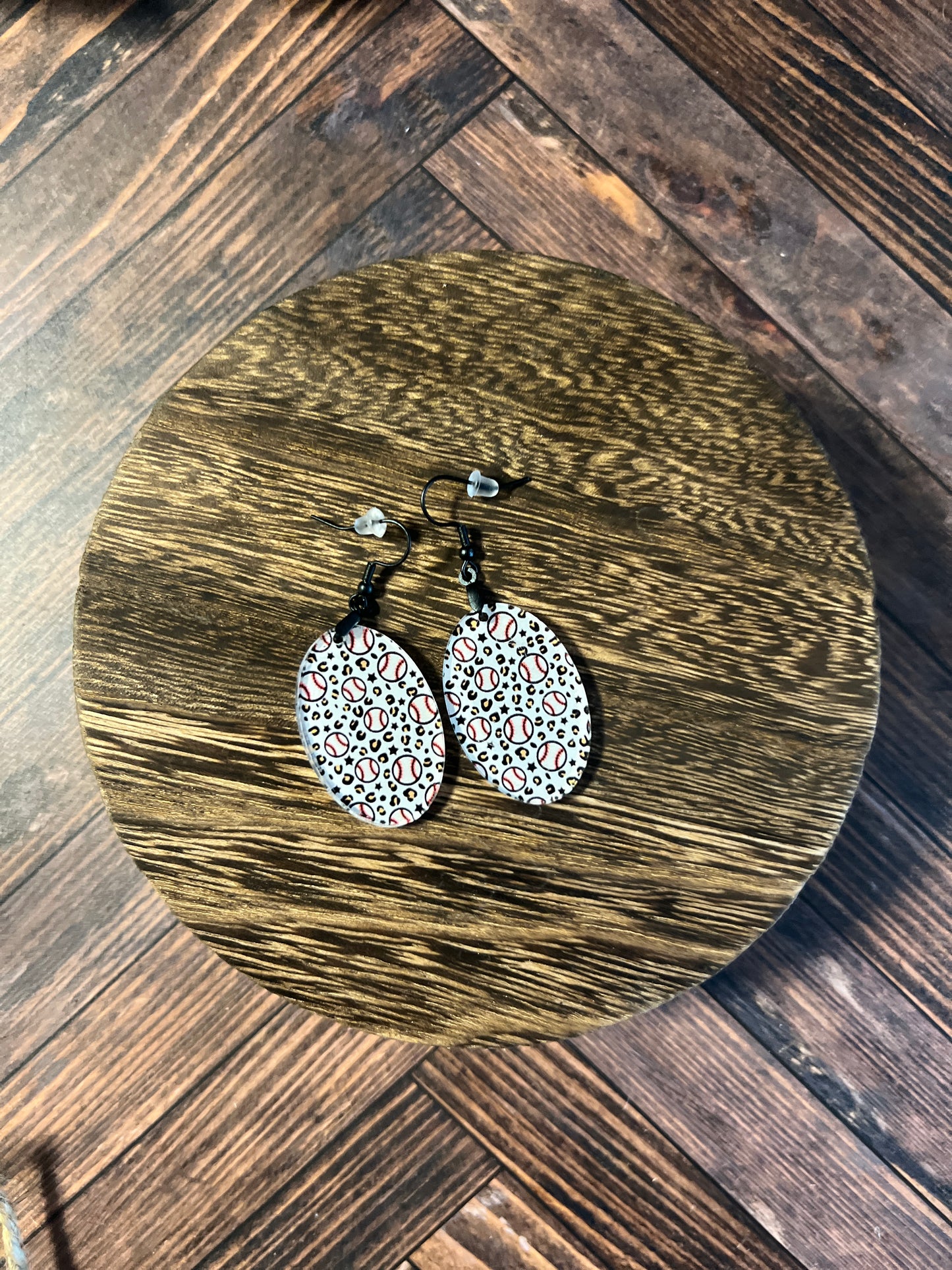 Baseball Arcylic Cheetah Print Earrings