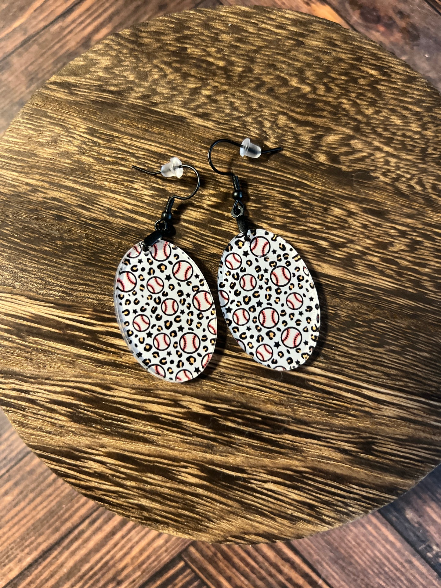 Baseball Arcylic Cheetah Print Earrings