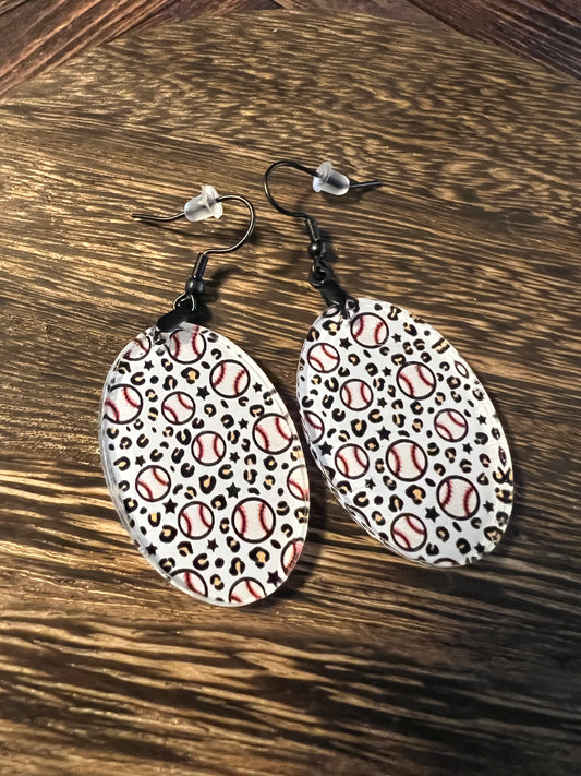 Baseball Arcylic Cheetah Print Earrings