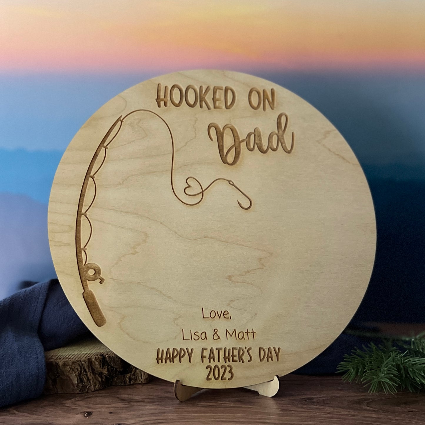 Personalized Hooked On Dad Wooden Sign