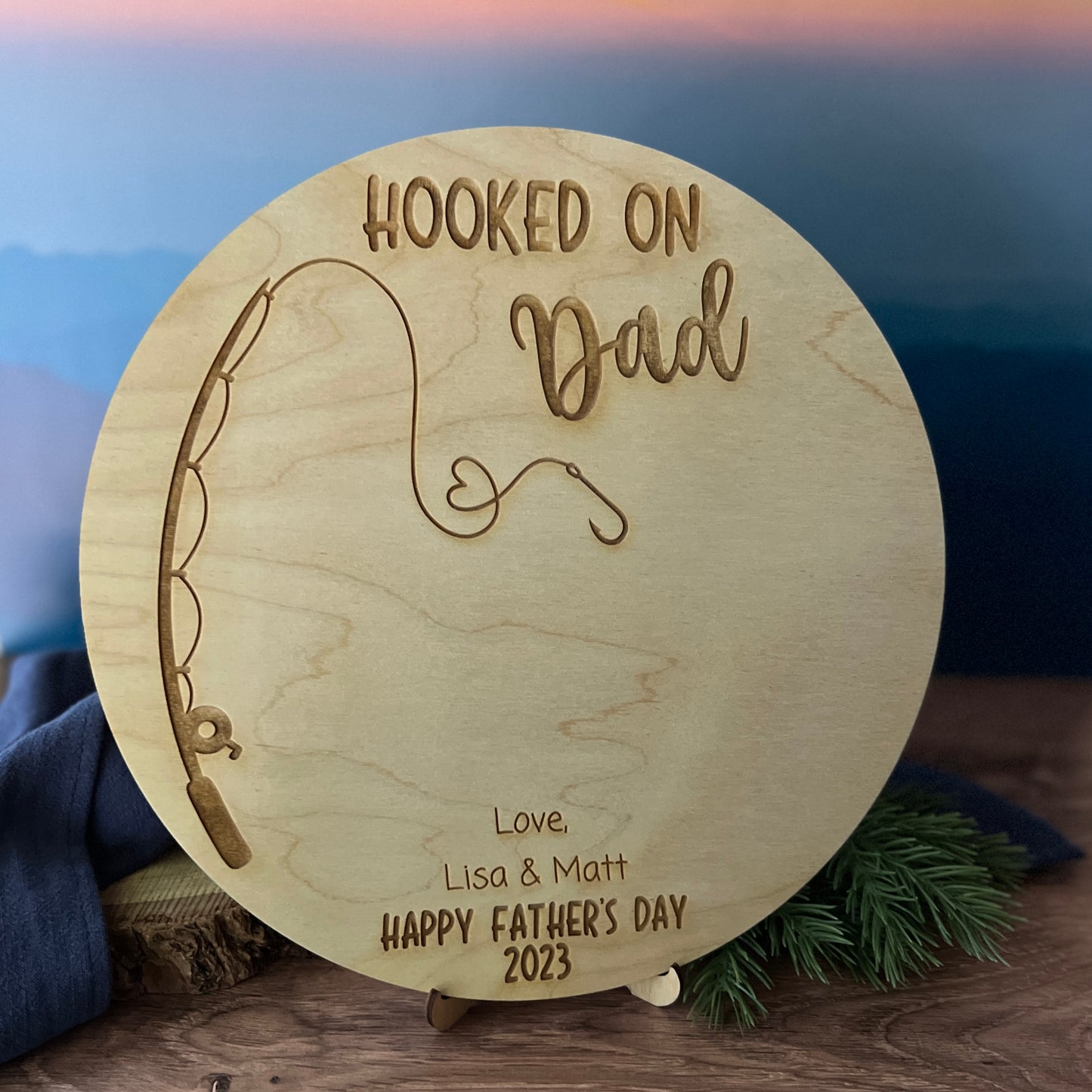 Personalized Hooked On Dad Wooden Sign