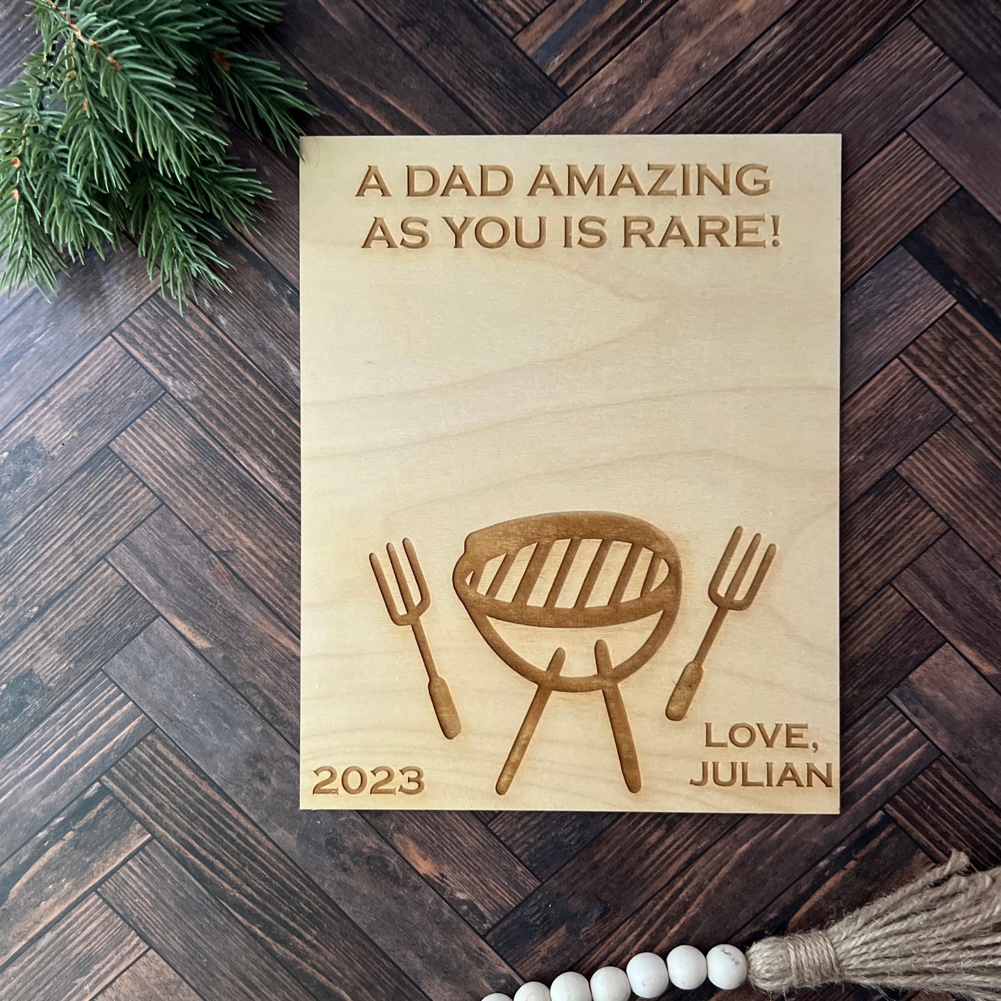 Personalized Father's Day Grill BBQ Handprint Wood Sign