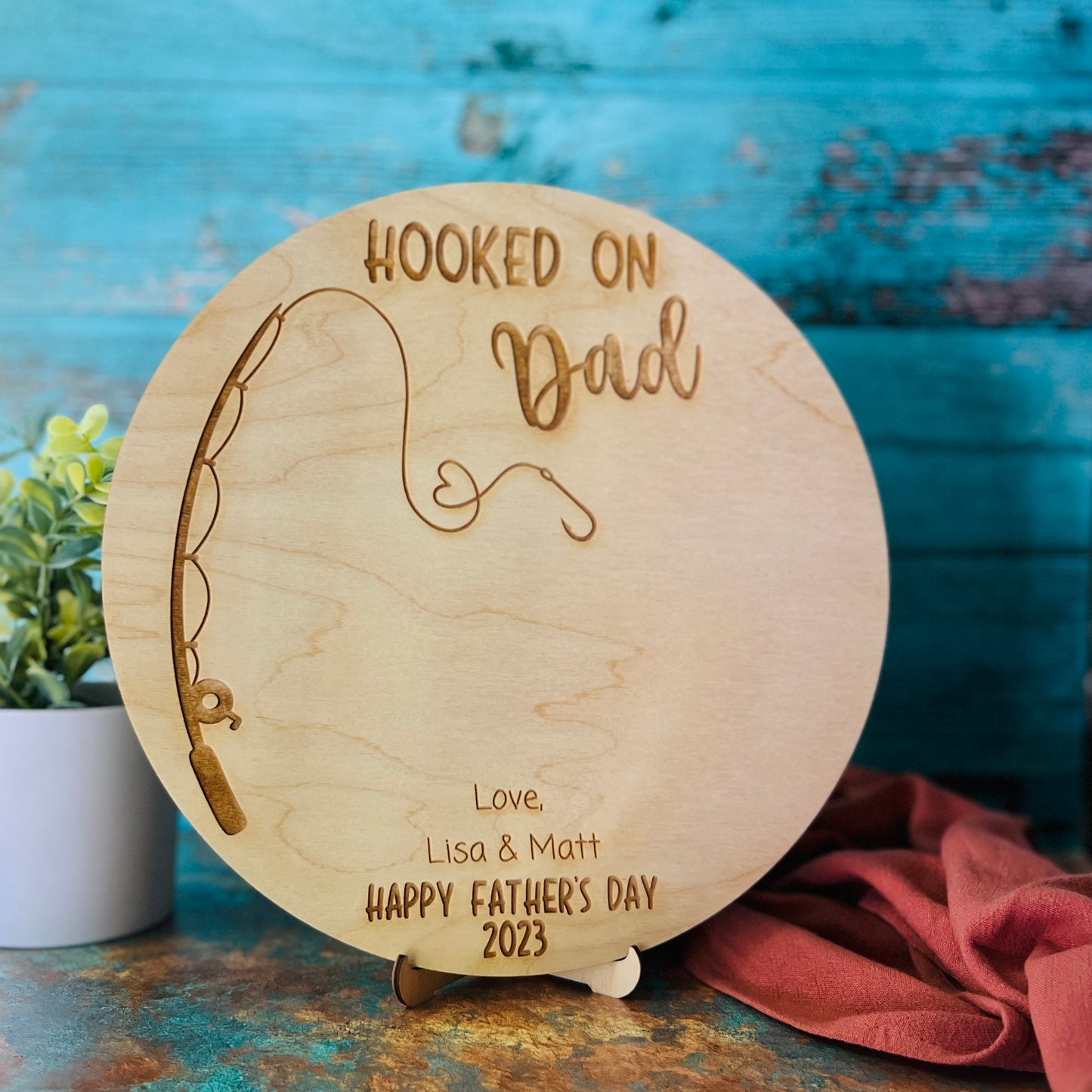 Personalized Hooked On Dad Wooden Sign