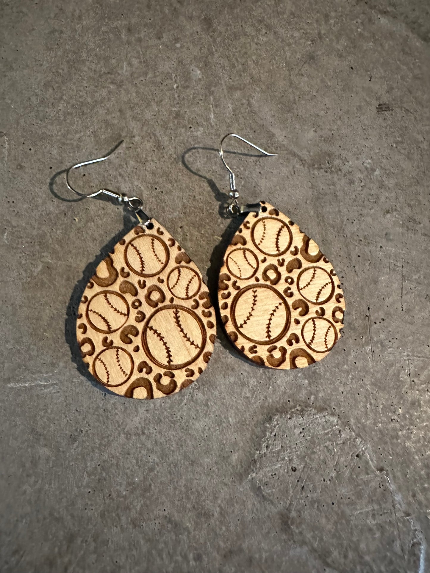 Baseball Cheetah Print Drop Earrings