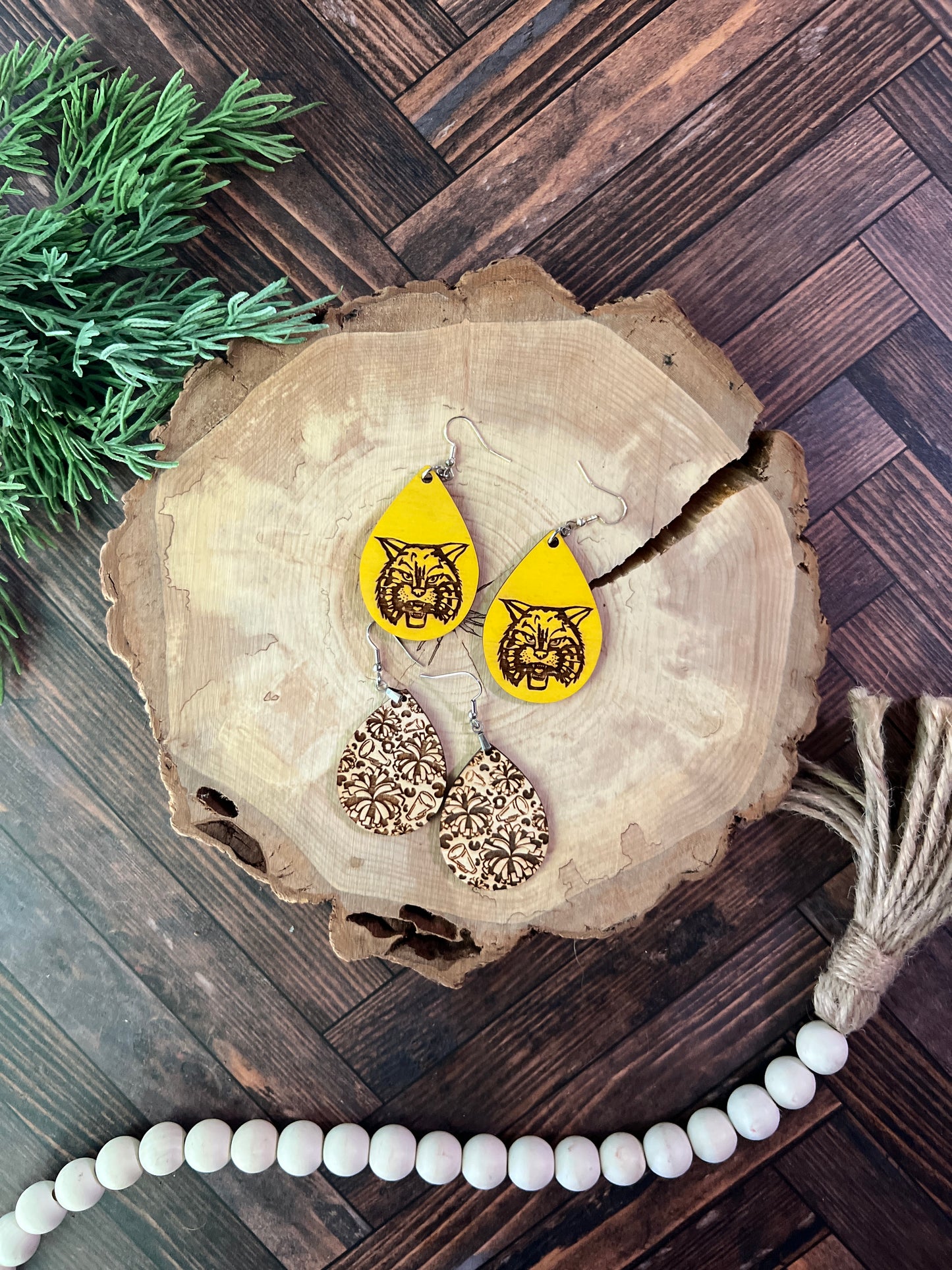 Wooden Wildcat Earrings