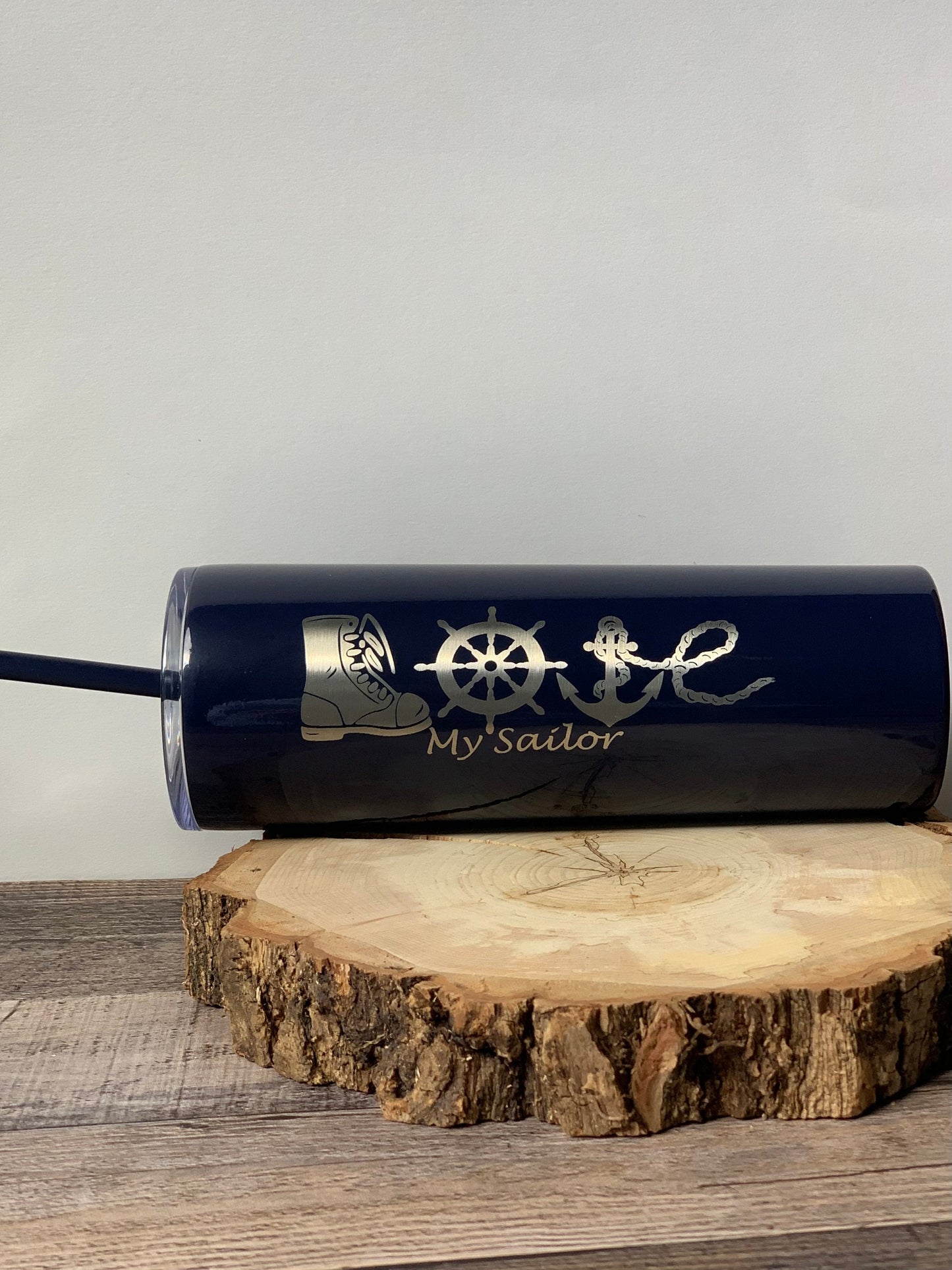 I Love My Sailor Navy Skinny Tumbler