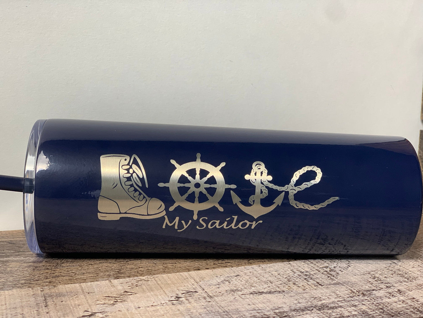 I Love My Sailor Navy Skinny Tumbler