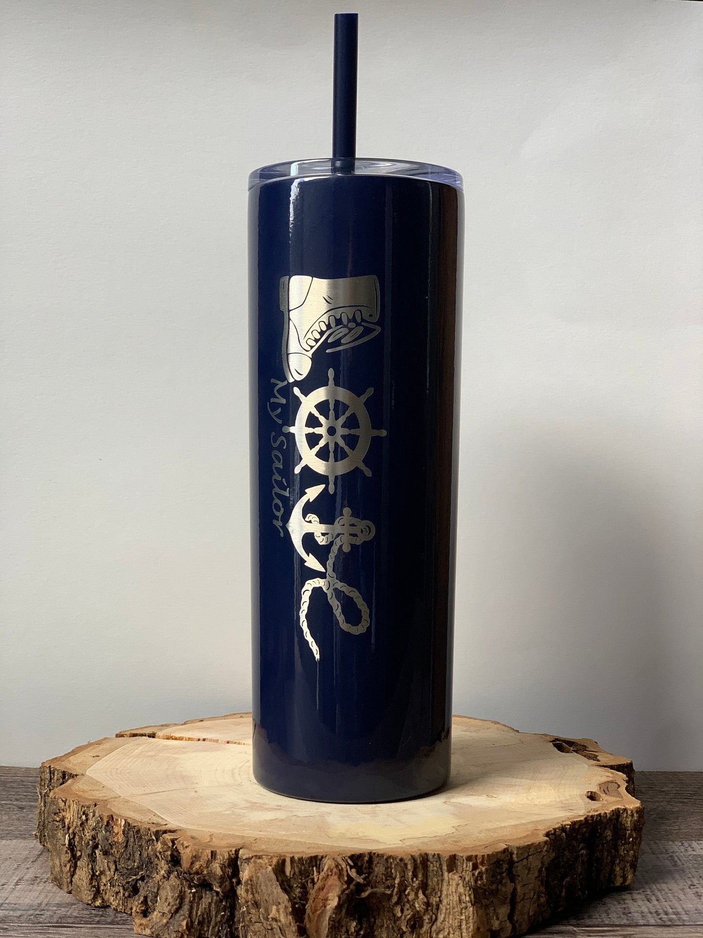 I Love My Sailor Navy Skinny Tumbler