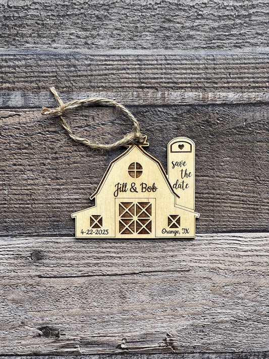 Barn Save the Date Wedding Invitation Mini Ornaments
