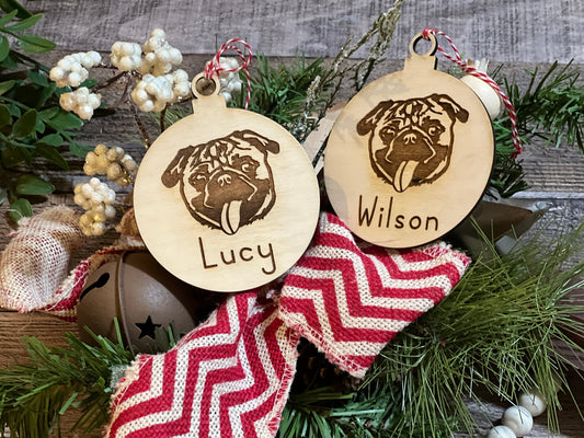 Pug Personalized Christmas Ornaments