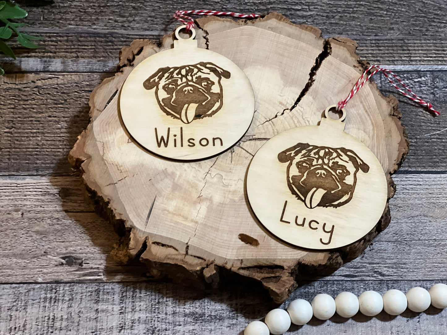 Pug Personalized Christmas Ornaments