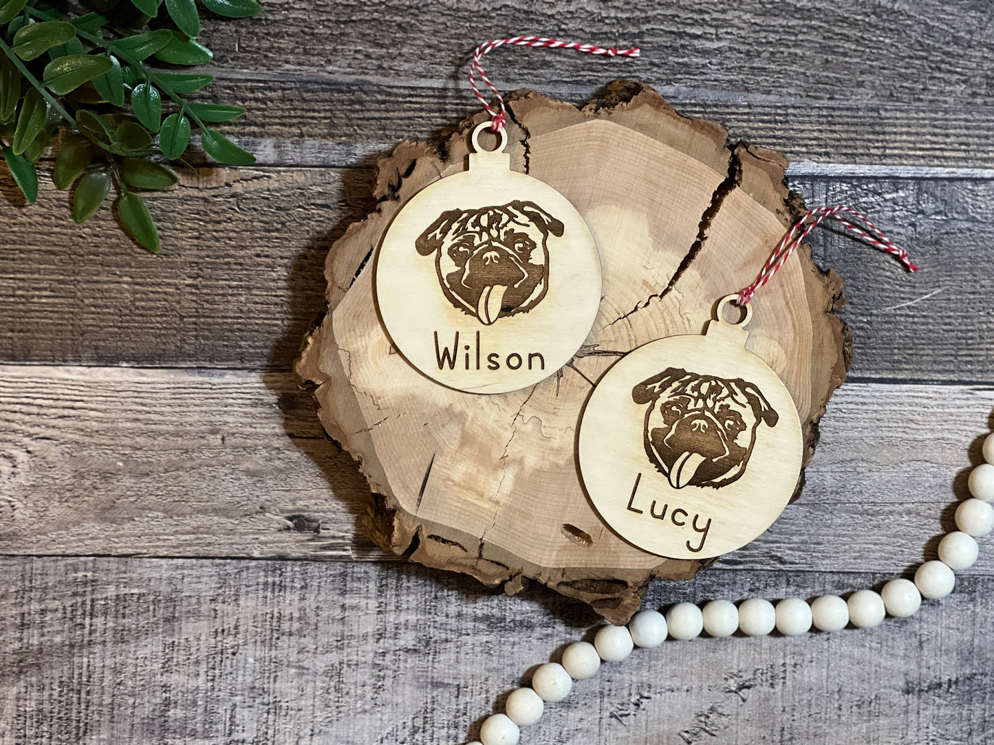 Pug Personalized Christmas Ornaments