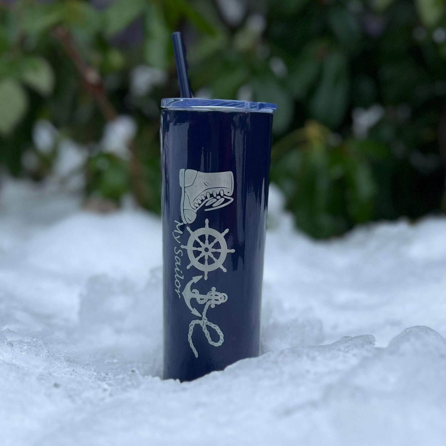 I Love My Sailor Navy Skinny Tumbler