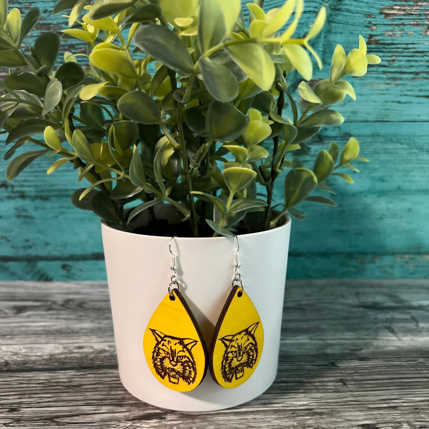 Wooden Wildcat Earrings