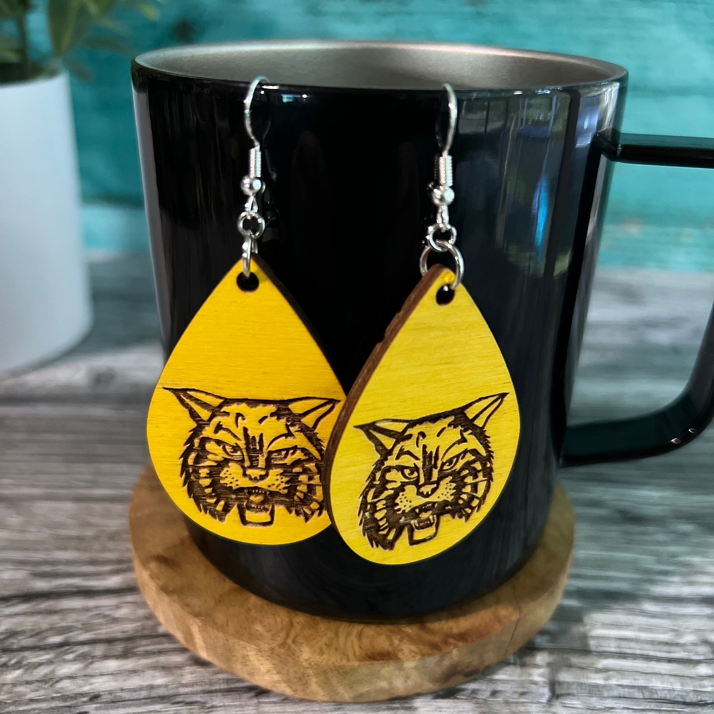 Wooden Wildcat Earrings