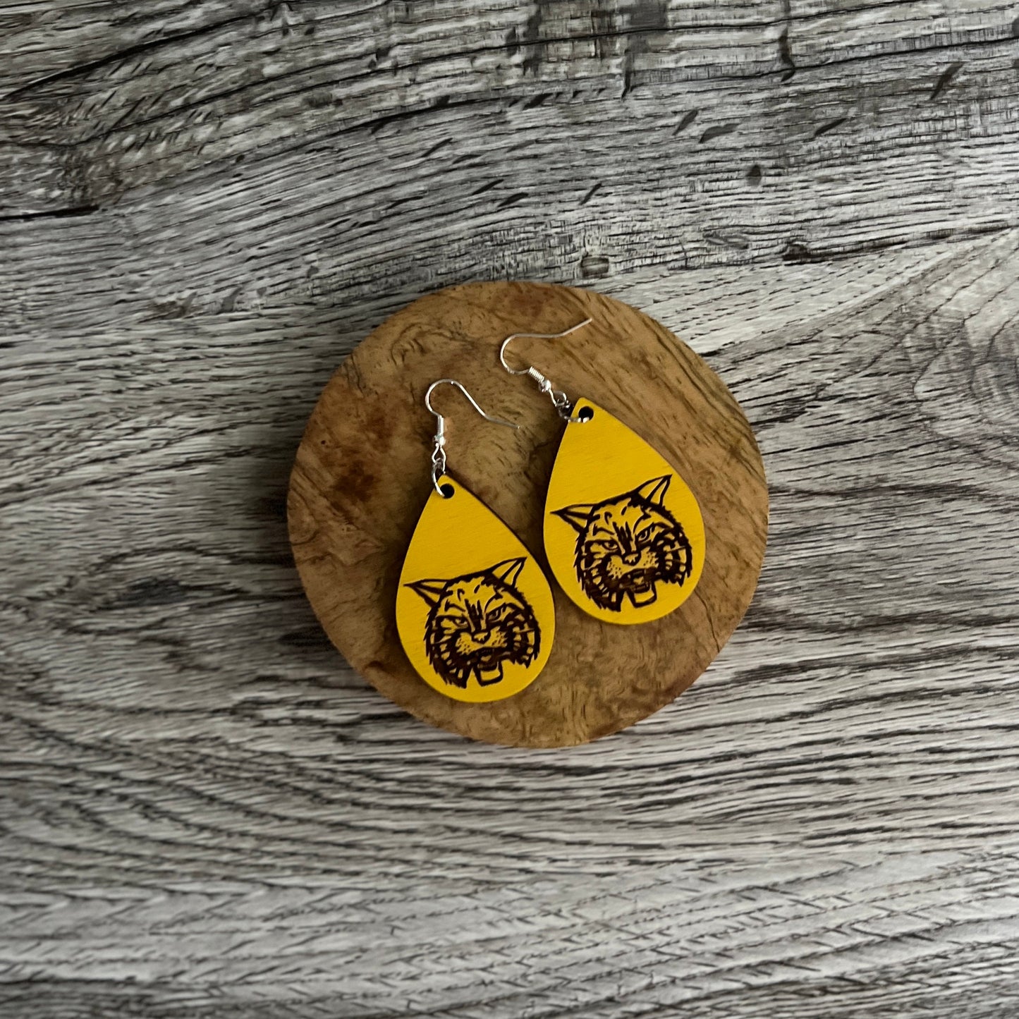 Wooden Wildcat Earrings