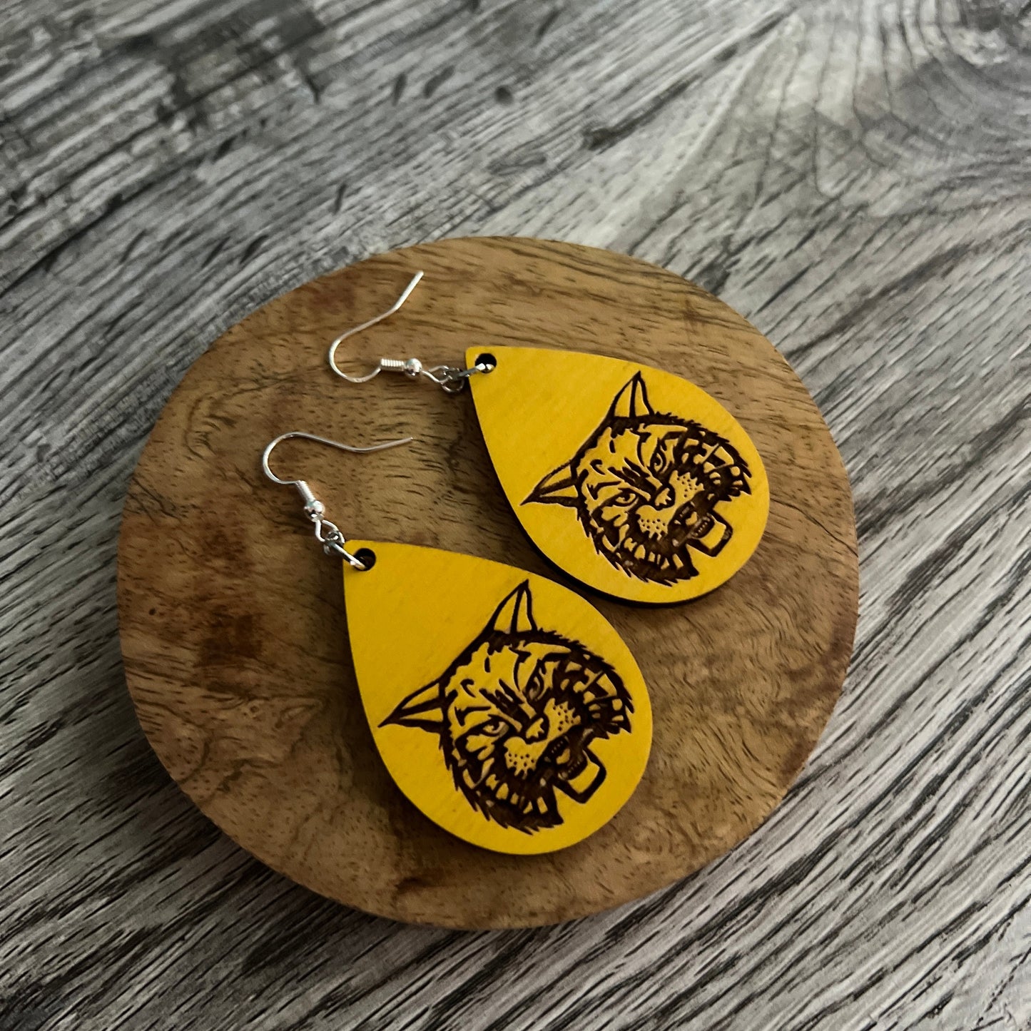 Wooden Wildcat Earrings