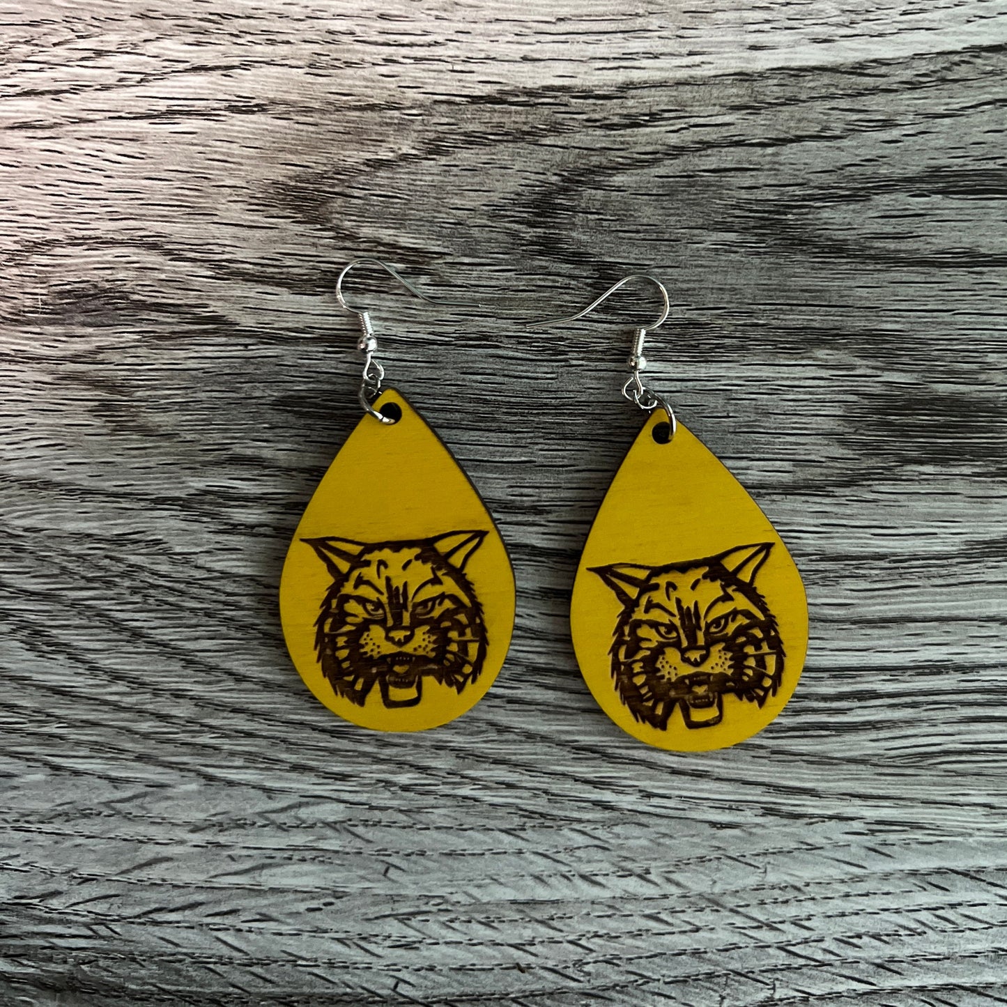 Wooden Wildcat Earrings