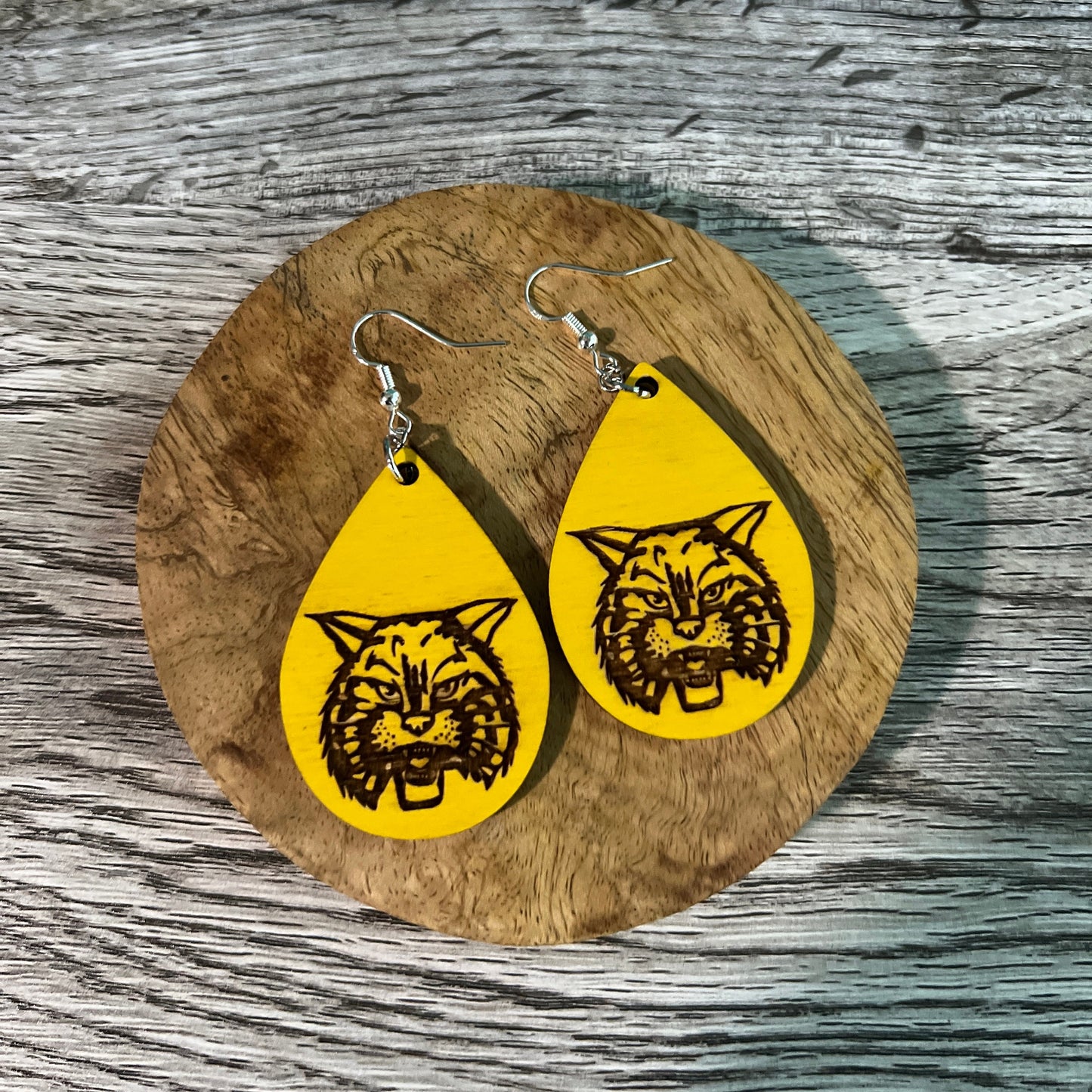 Wooden Wildcat Earrings