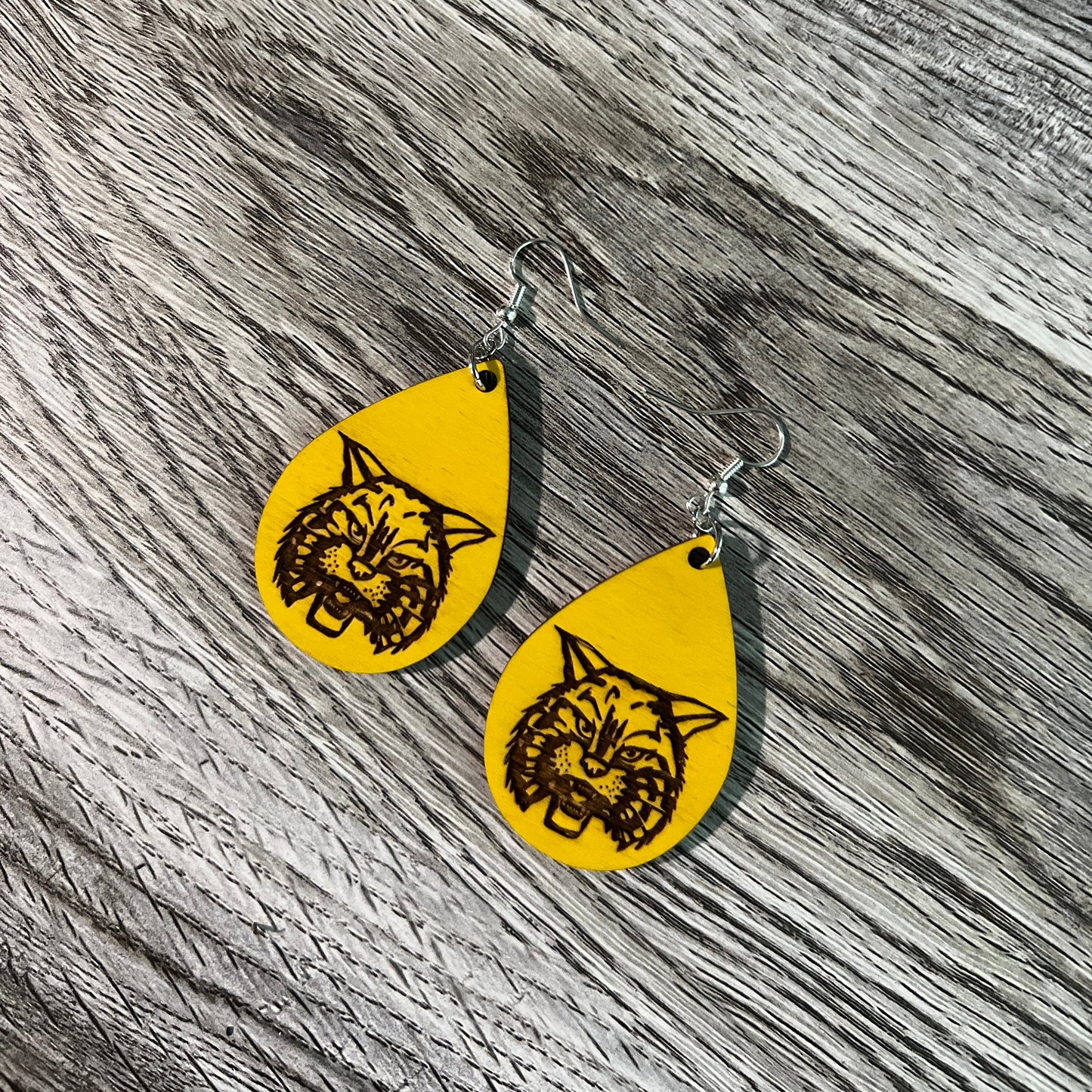 Wooden Wildcat Earrings